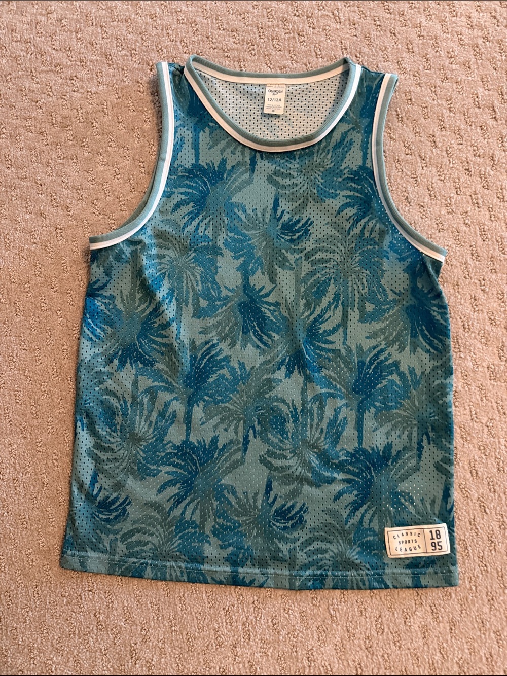 OshKosh B'gosh Teal Palm-Print Mesh Tank Top